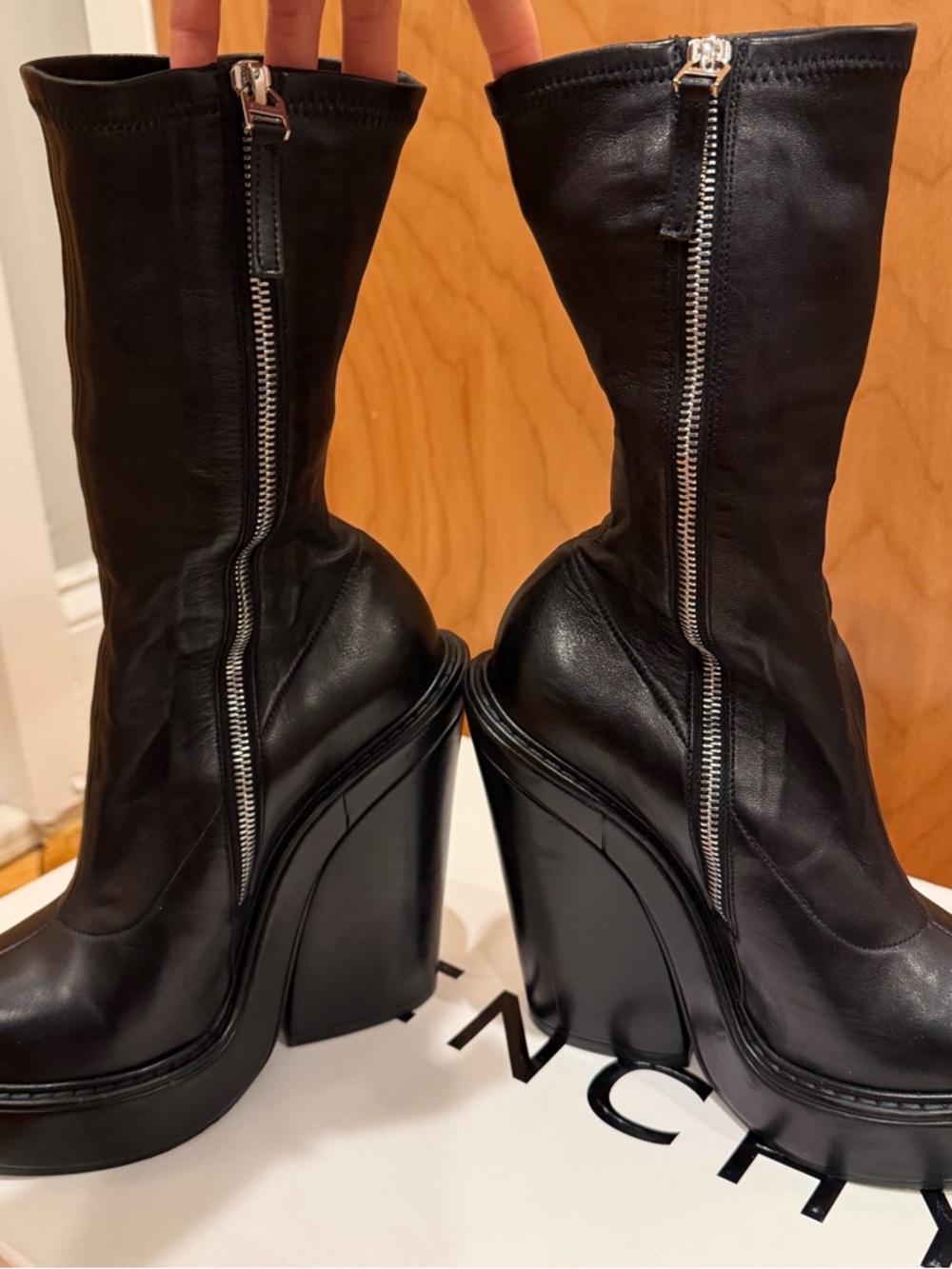Givenchy Black Leather Platform Heel Boots - Picture 3 of 9
